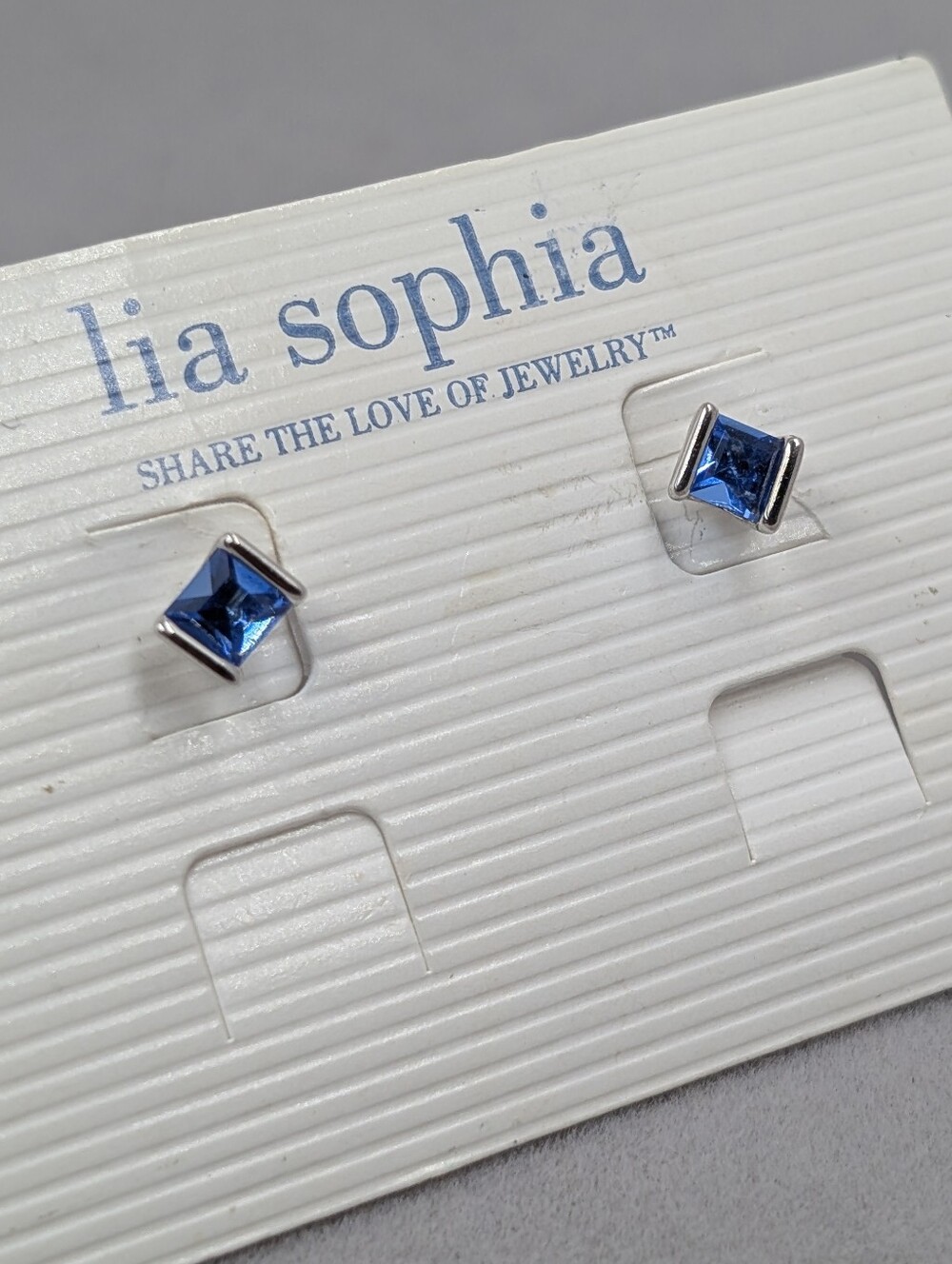 Lia Sophia Sapphire Blue Square Crystal Stud Earrings | M286